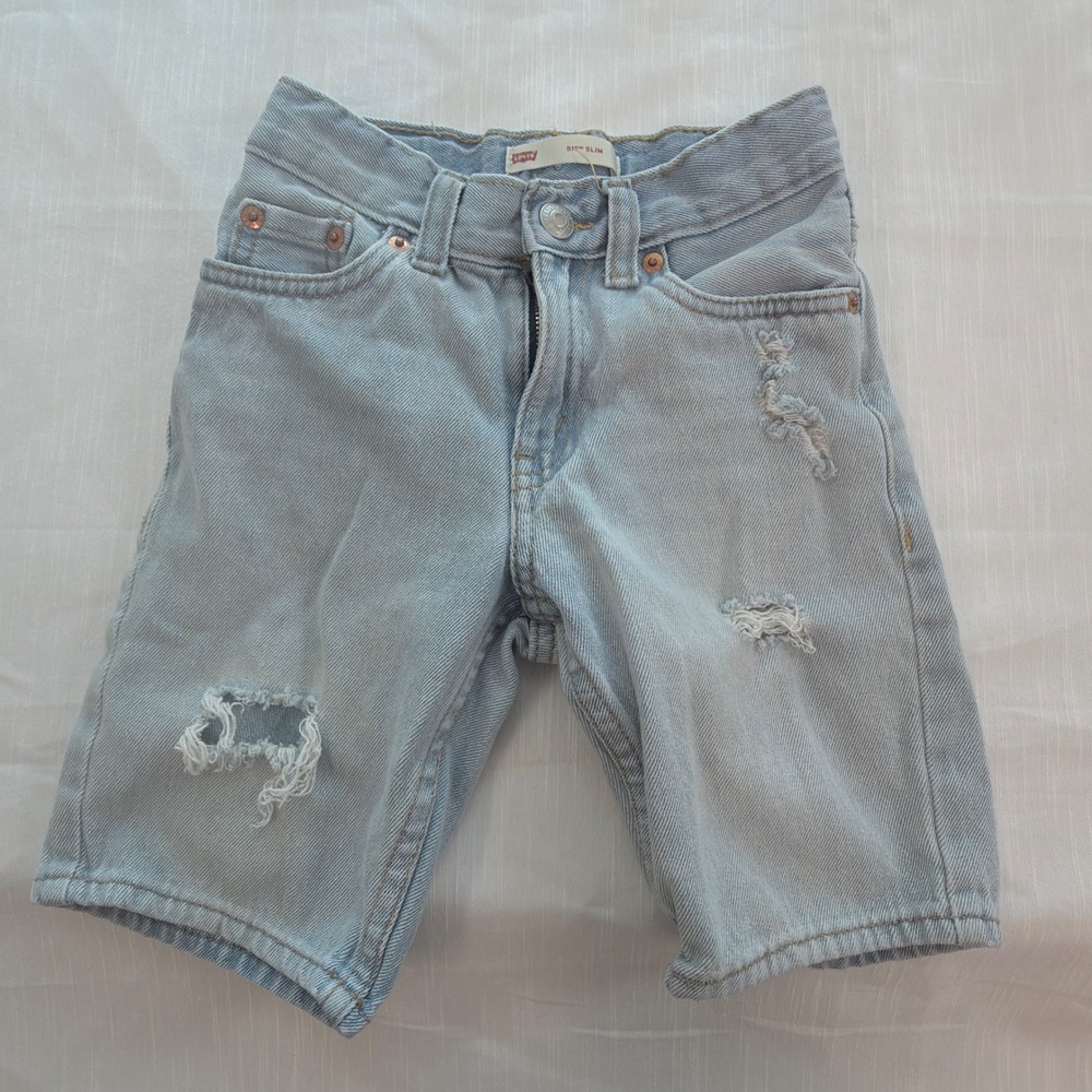 Levi's 511 Slim Denim Shorts Kids Size 6 Light Wash Excellent Distressed Cut-Off